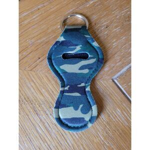 NEW Green Camoflauge Neoprene Chapstick Holder Key Chain and chapstick